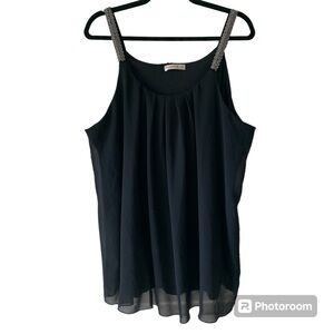 MANER Women’s PLUS Black Chiffon Camisole/Tank Top Silver Beaded Straps Airy 3XL